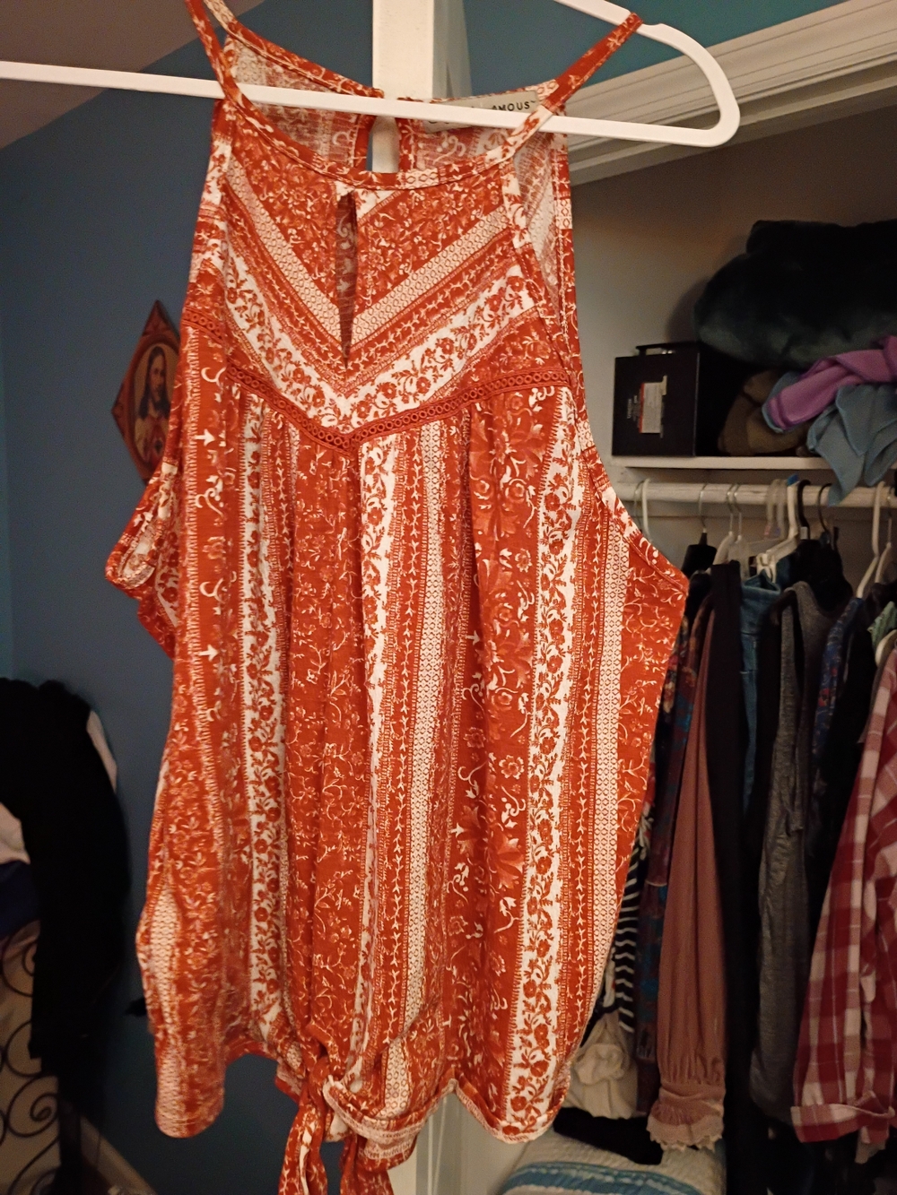 Boho Tie-Front Sleeveless Skirt in Rust Floral - Absolutely Famous